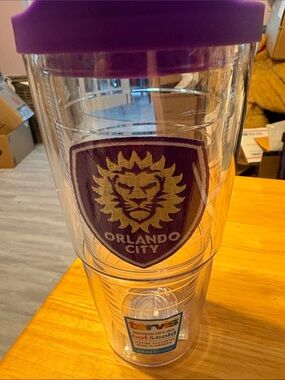 tervis Orlando City Clear Tumbler with Purple Lid and Crest